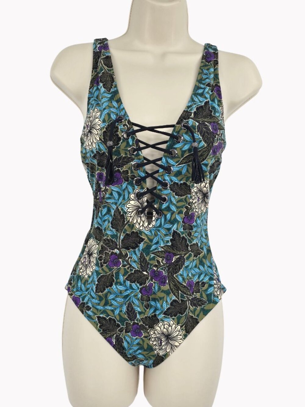 Amoressa by Miraclesuit Size 8 Rhiannon Gypsy Floral Lace Up One Piece Swim